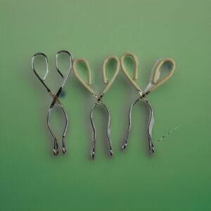 3 Vintage EKCO Angled Kitchen Tongs Metal Center Hinge USA Stainless Steel‎ 8"